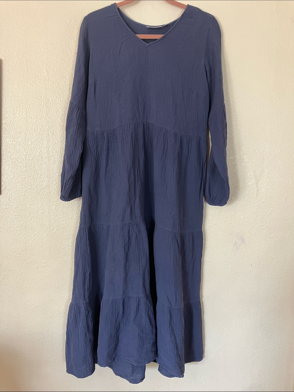 Belle by Kim Gravel Blue Muslin Cotton Maxi Dress, XSP